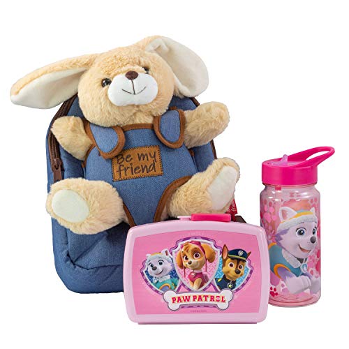 P:os 81443 PAW Patrol - Rucksack für Kinder mit abnehmbarem Plüschtier Hase Bob, Paw Patrol Brotdose und Trinkflasche in Pink, ideales Set für den Kindergarten oder bei Familienausflügen von PAW PATROL