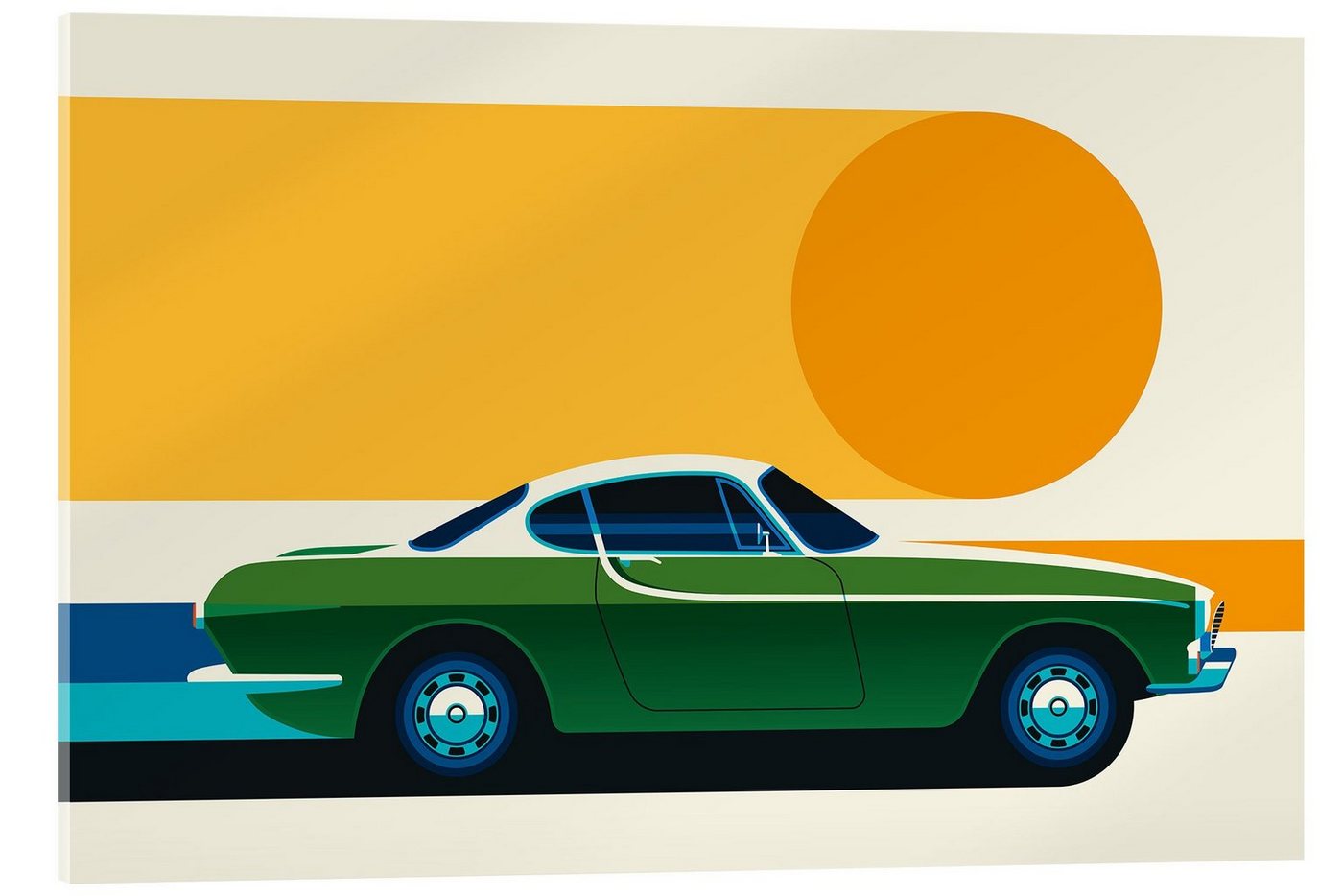 Posterlounge Acrylglasbild Bo Lundberg, Green vintage sports car side, Lounge Illustration von Posterlounge