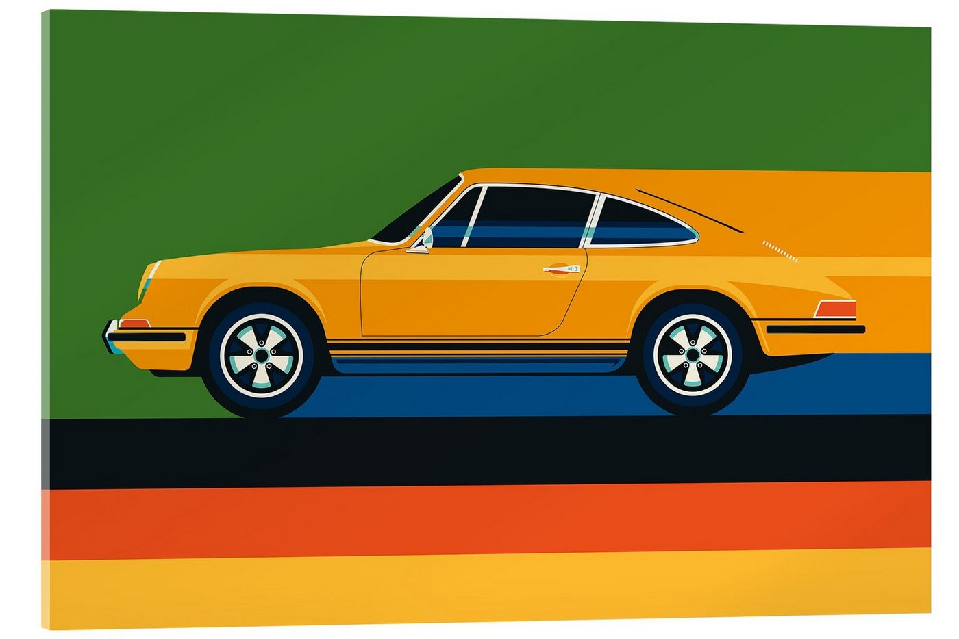 Posterlounge Acrylglasbild Bo Lundberg, Orange vintage sports car side, Lounge Grafikdesign von Posterlounge