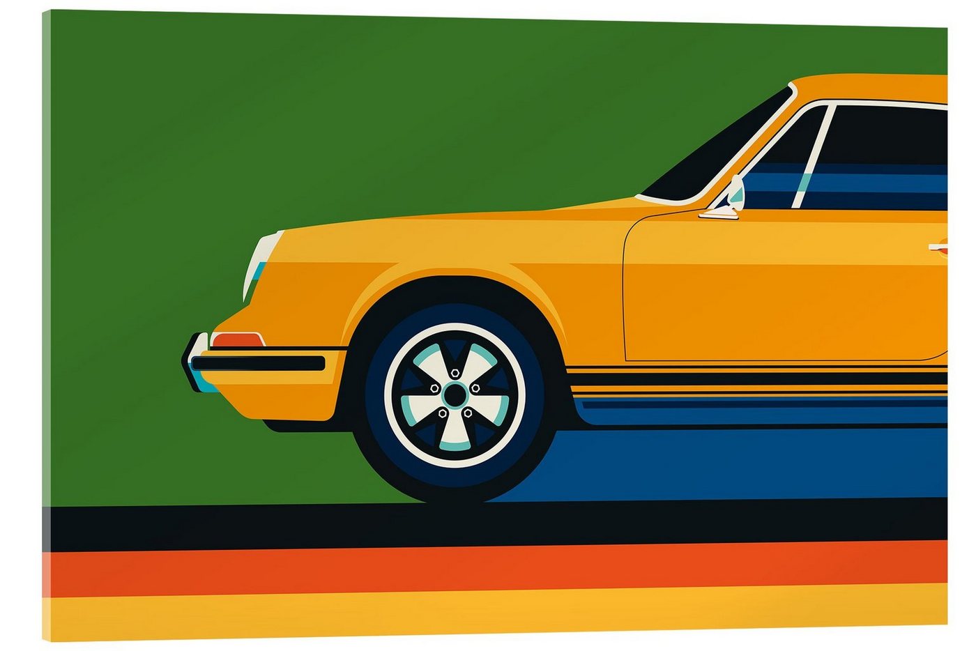 Posterlounge Acrylglasbild Bo Lundberg, Orange vintage sports car side front, Lounge Grafikdesign von Posterlounge