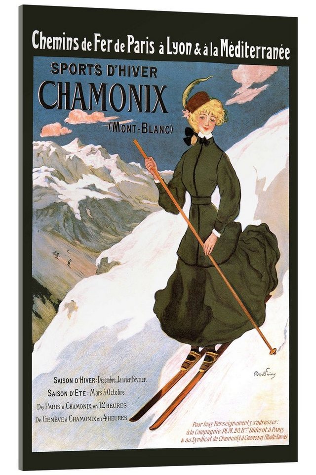 Posterlounge Acrylglasbild Vintage Ski Collection, Abel Faivre Sports D'Hiver Chamonix, Vintage Illustration von Posterlounge