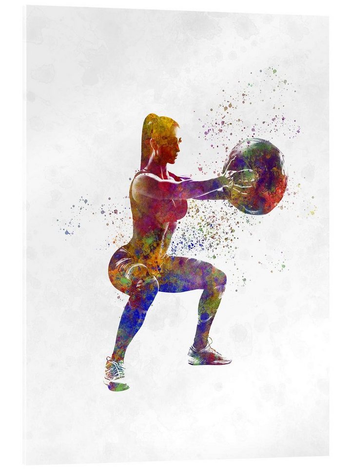 Posterlounge Acrylglasbild nobelart, Fitness-Übung mit einem Ball, Fitnessraum Illustration von Posterlounge