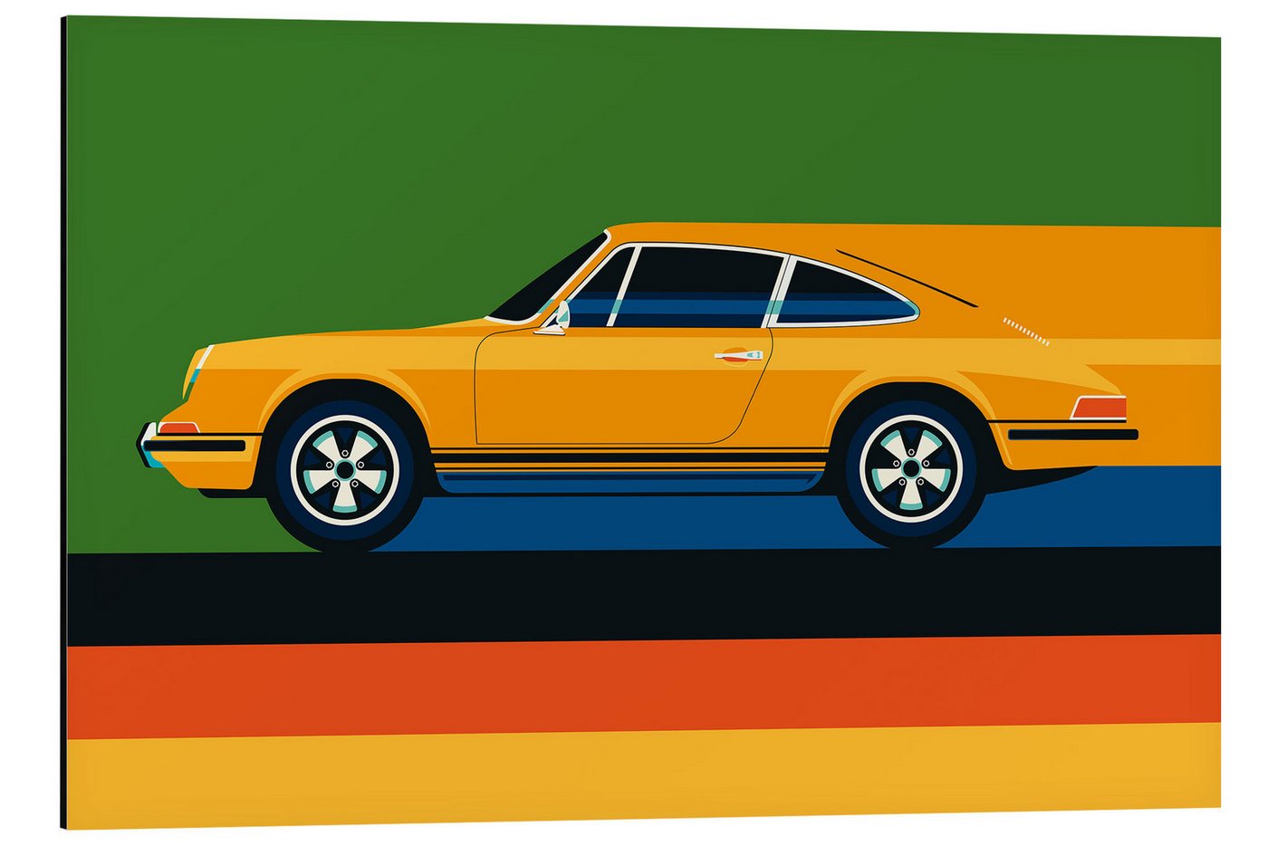 Posterlounge Alu-Dibond-Druck Bo Lundberg, Orange vintage sports car side, Lounge Illustration von Posterlounge