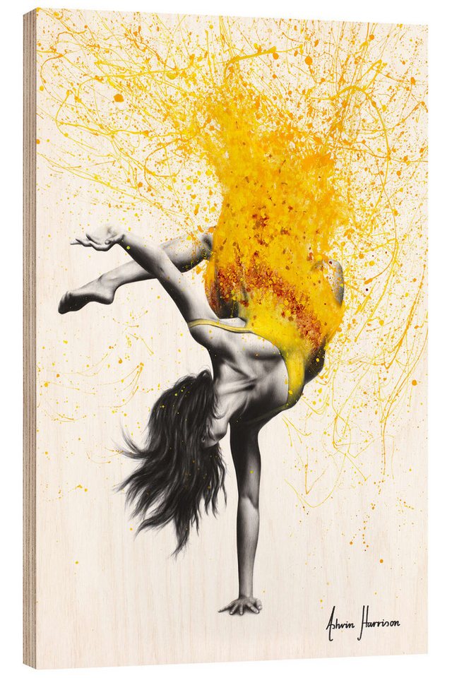 Posterlounge Holzbild Ashvin Harrison, Break Dance im gelben Kleid, Malerei von Posterlounge