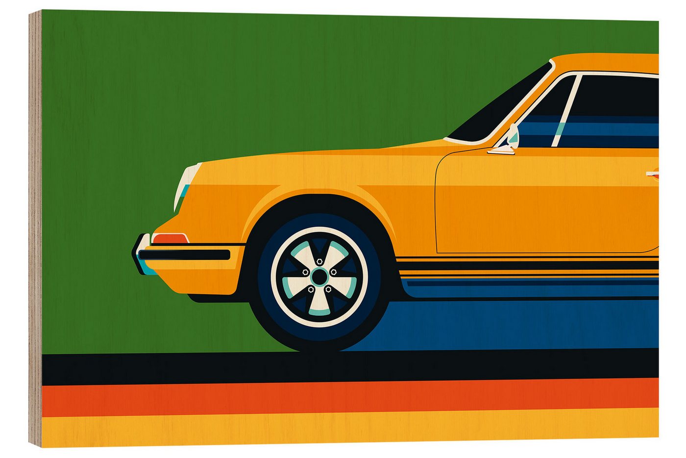 Posterlounge Holzbild Bo Lundberg, Orange vintage sports car side front, Lounge Illustration von Posterlounge