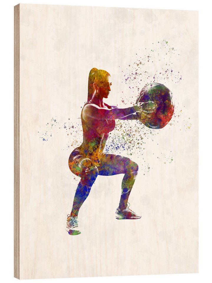 Posterlounge Holzbild nobelart, Fitness-Übung mit einem Ball, Fitnessraum Malerei von Posterlounge
