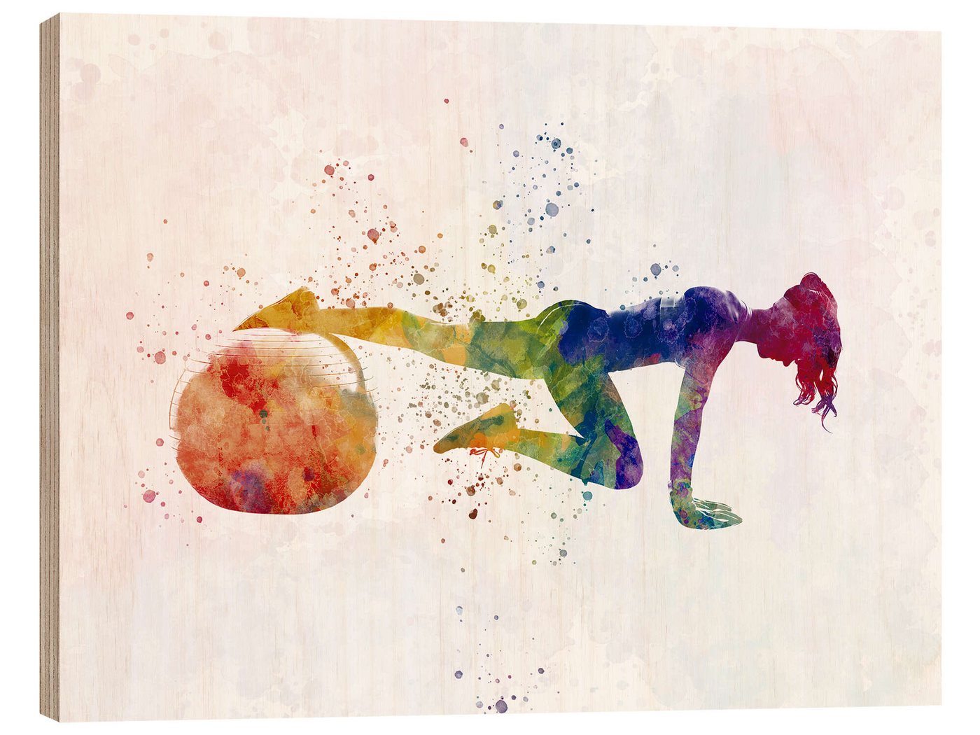Posterlounge Holzbild nobelart, Fitnessübung mit einem Ball VII, Fitnessraum Illustration von Posterlounge