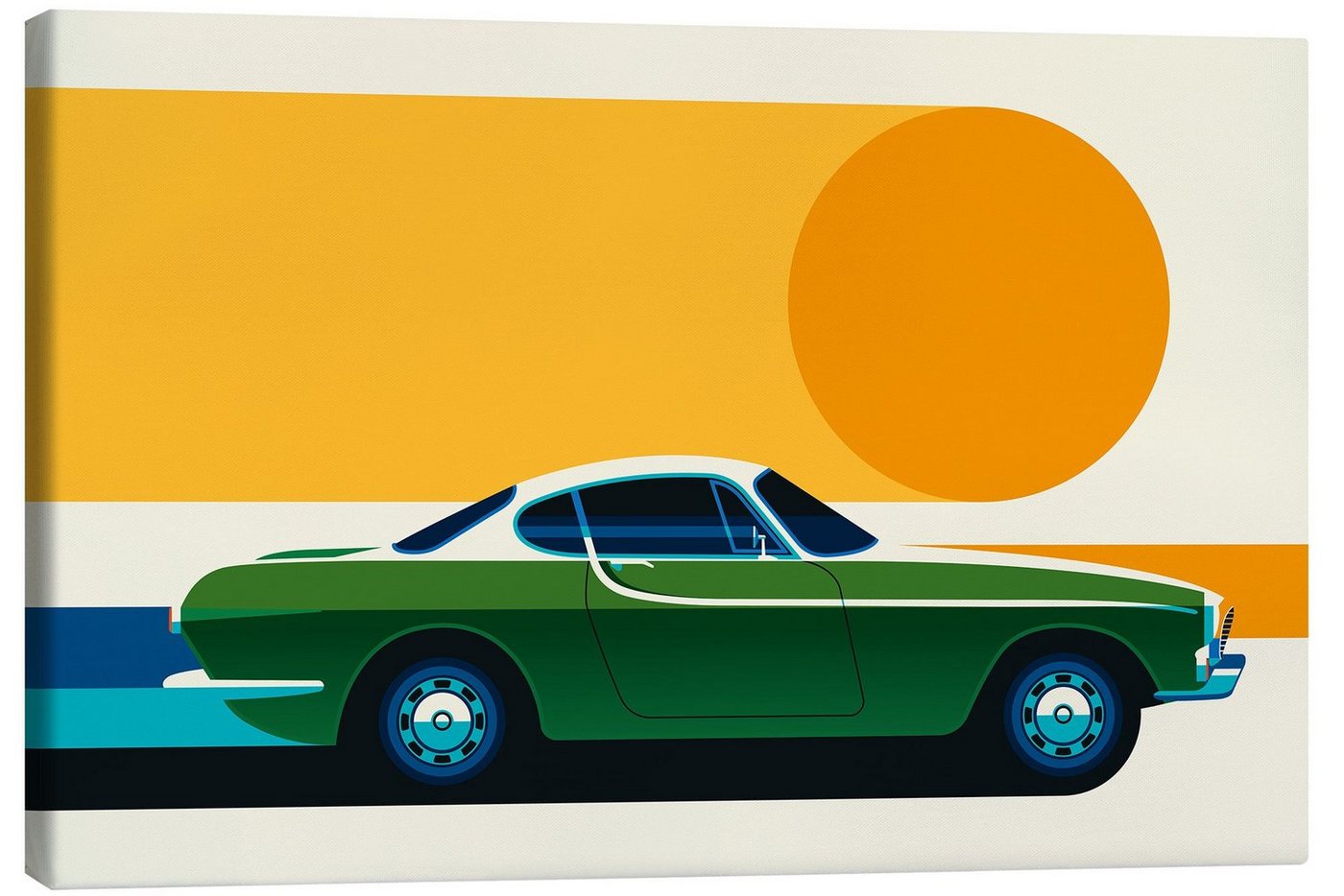 Posterlounge Leinwandbild Bo Lundberg, Green vintage sports car side, Lounge Illustration von Posterlounge