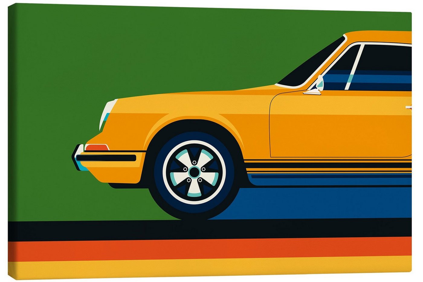 Posterlounge Leinwandbild Bo Lundberg, Orange vintage sports car side front, Lounge Grafikdesign von Posterlounge