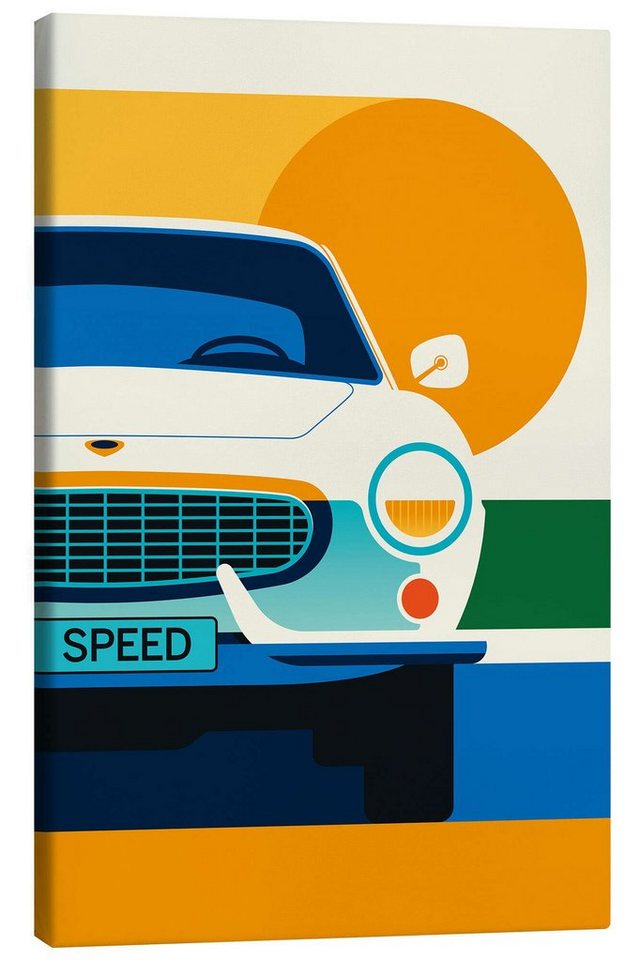 Posterlounge Leinwandbild Bo Lundberg, White vintage sports car front, Lounge Digitale Kunst von Posterlounge