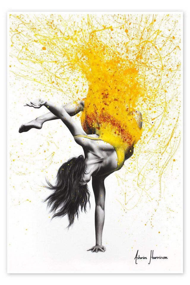 Posterlounge Poster Ashvin Harrison, Break Dance im gelben Kleid, Illustration von Posterlounge