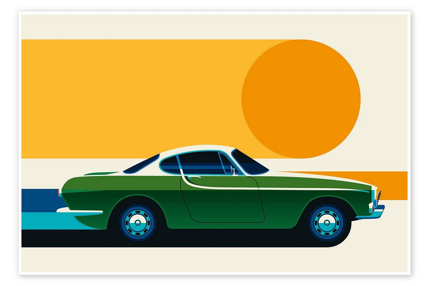 Posterlounge Poster Bo Lundberg, Green vintage sports car side, Lounge Grafikdesign von Posterlounge