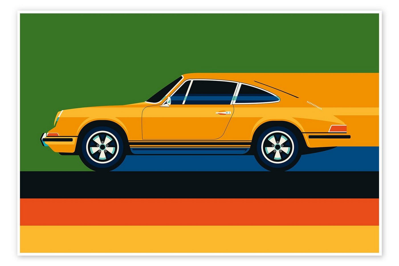 Posterlounge Poster Bo Lundberg, Orange vintage sports car side, Lounge Digitale Kunst von Posterlounge