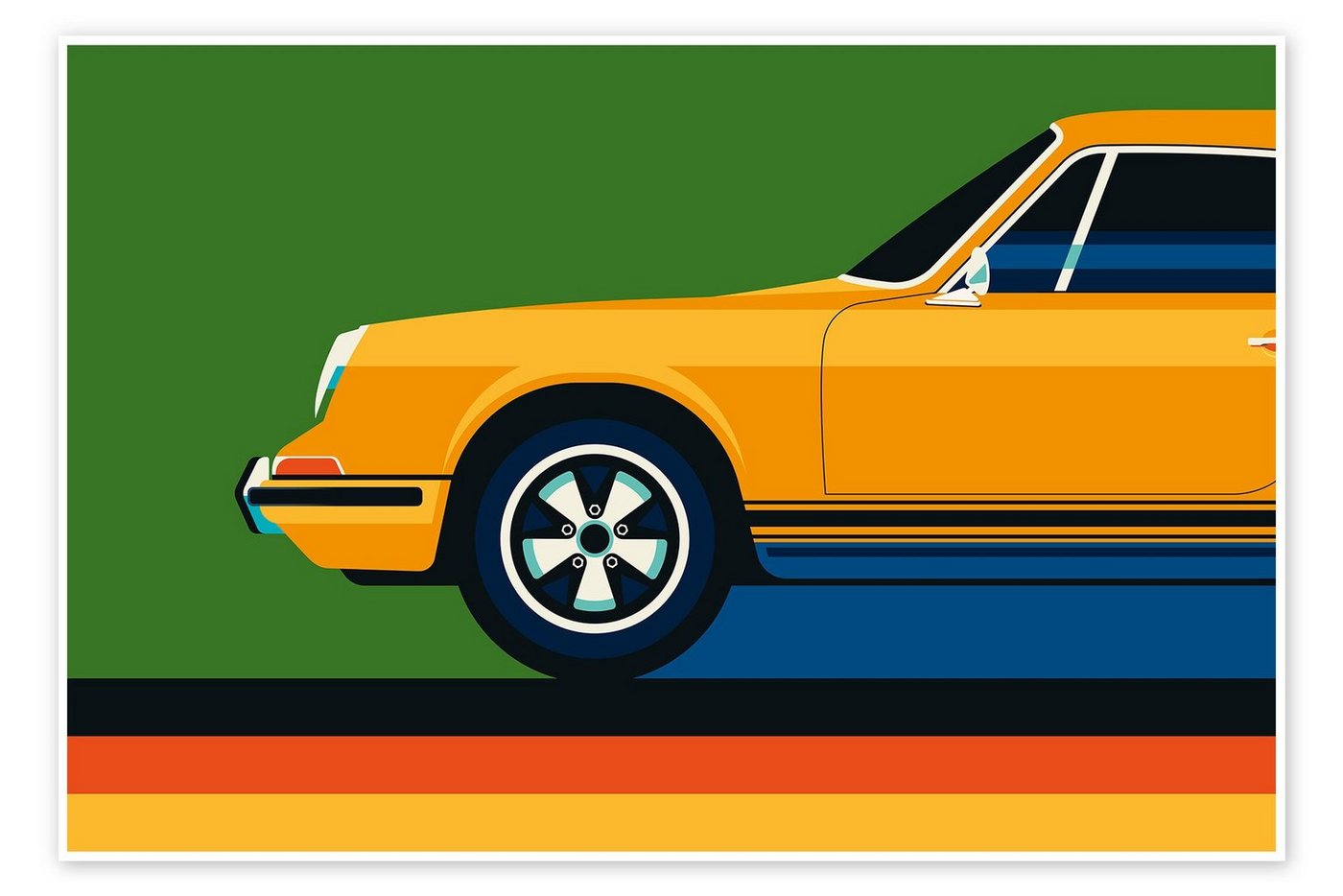 Posterlounge Poster Bo Lundberg, Orange vintage sports car side front, Lounge Illustration von Posterlounge