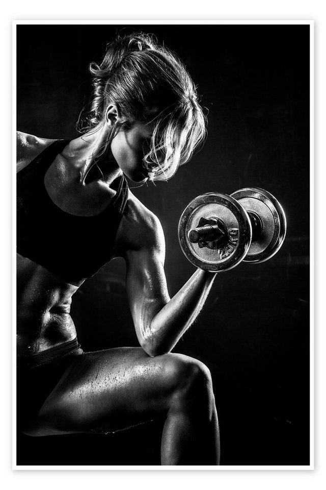 Posterlounge Poster Editors Choice, Sportlerin mit Hantel I, Fitnessraum Fotografie von Posterlounge