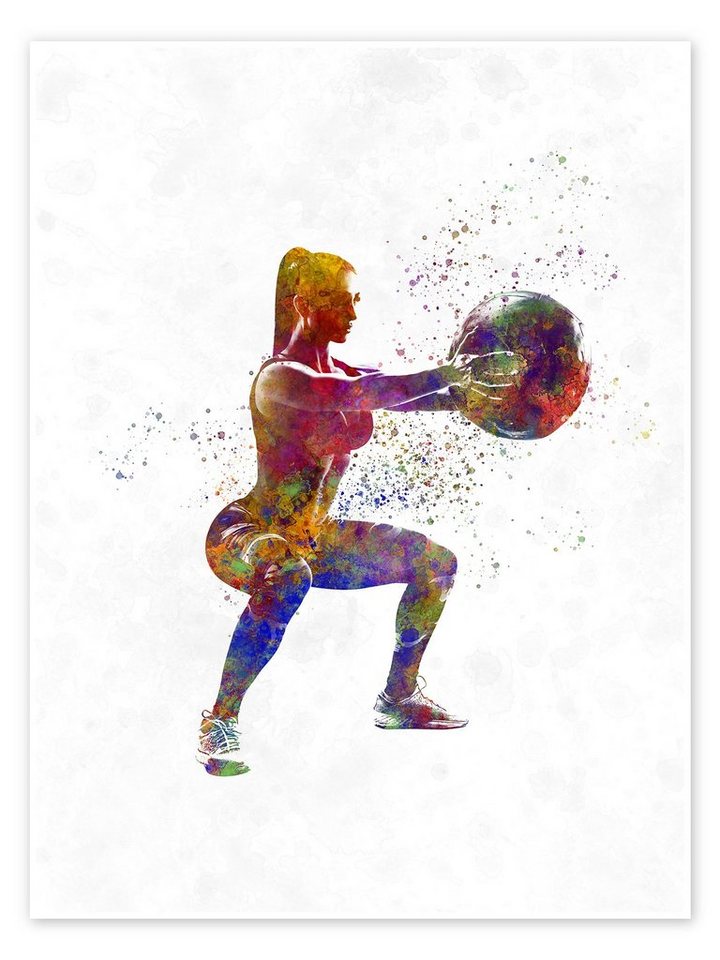 Posterlounge Poster nobelart, Fitness-Übung mit einem Ball, Fitnessraum Malerei von Posterlounge