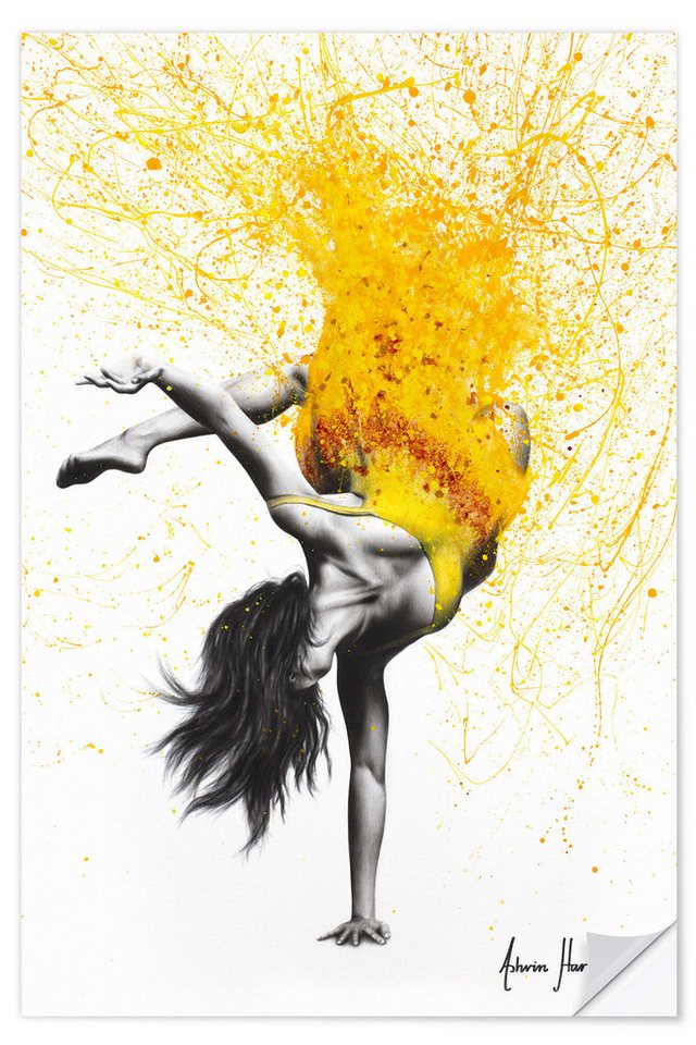 Posterlounge Wandfolie Ashvin Harrison, Break Dance im gelben Kleid, Illustration von Posterlounge