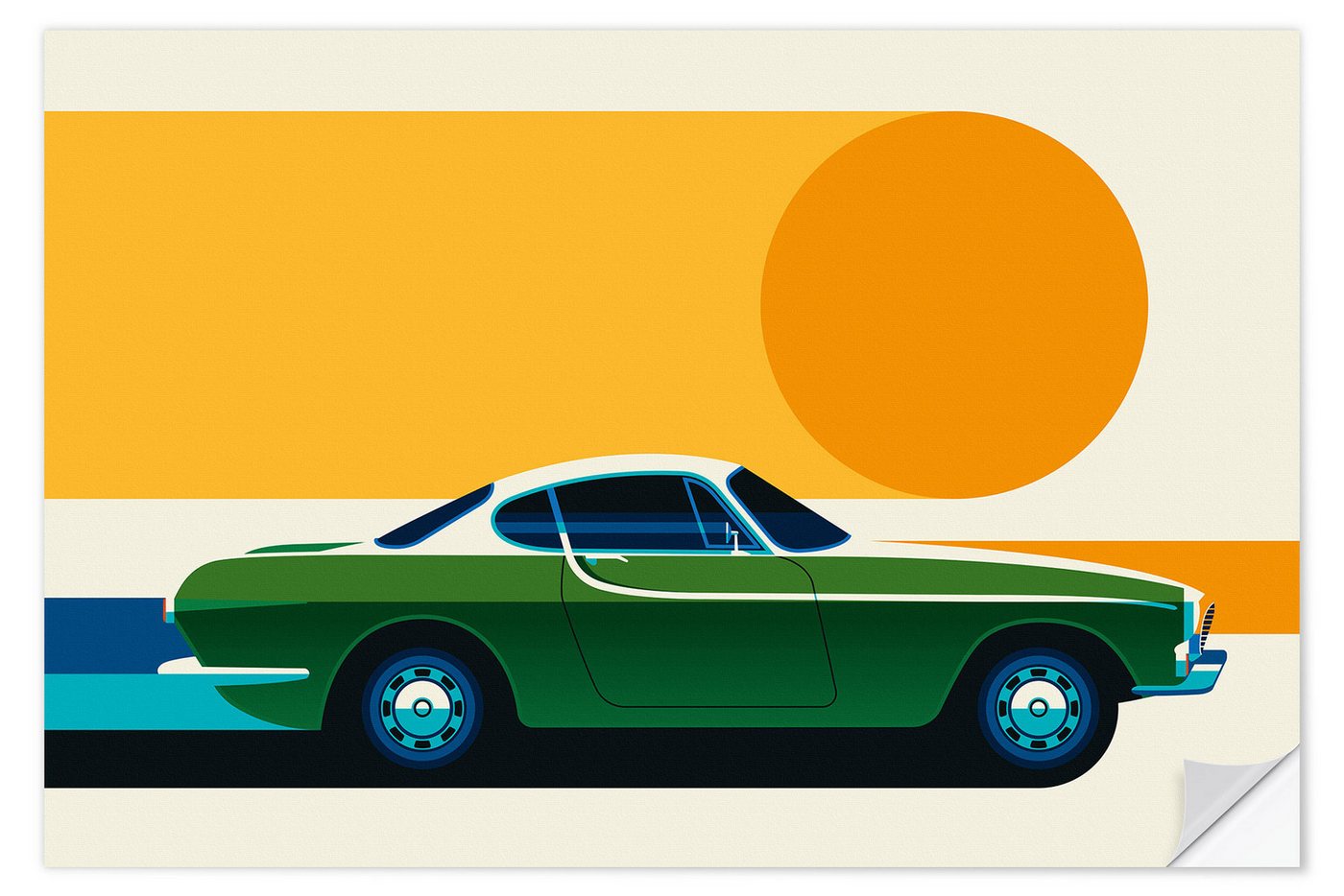 Posterlounge Wandfolie Bo Lundberg, Green vintage sports car side, Lounge Digitale Kunst von Posterlounge