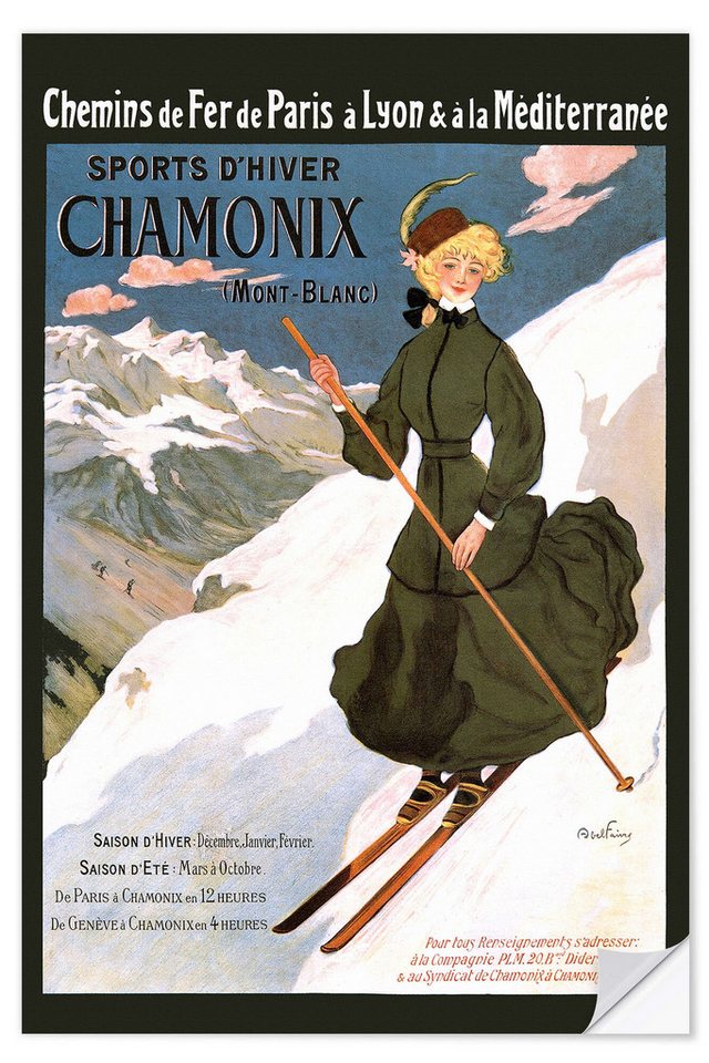 Posterlounge Wandfolie Vintage Ski Collection, Abel Faivre Sports D'Hiver Chamonix, Vintage Illustration von Posterlounge