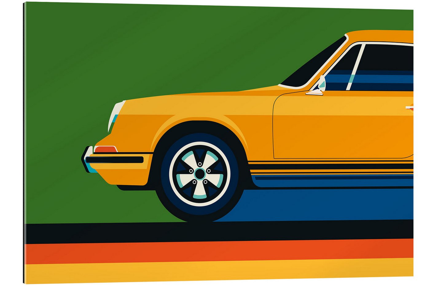 Posterlounge XXL-Wandbild Bo Lundberg, Orange vintage sports car side front, Lounge Digitale Kunst von Posterlounge