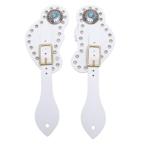 Povkufii 2Pcs Spur Strap Set Artificial Leather Decorations Adjustable Spur Holder for Cowboys Suitable for Boots of Various Sizes ﻿ (White) von Povkufii