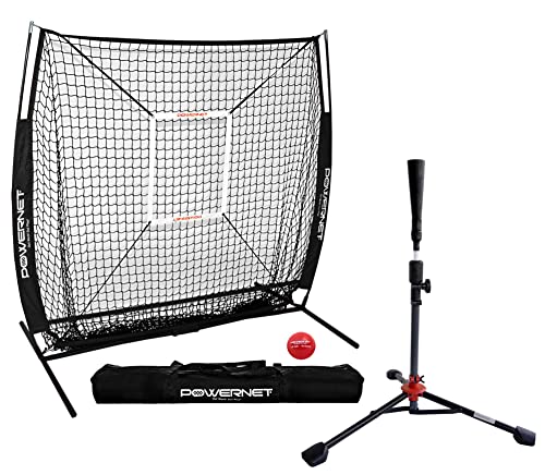 PowerNet Übungsnetz + Deluxe-Tee Strike Zone gewichteter Trainingsball Bundle (schwarz) | Baseball-Softball-Pitching Schlag-Coaching-Paket Arbeiten auf Spielfeld-Genauigkeit Bauplatte Vertrauen von PowerNet
