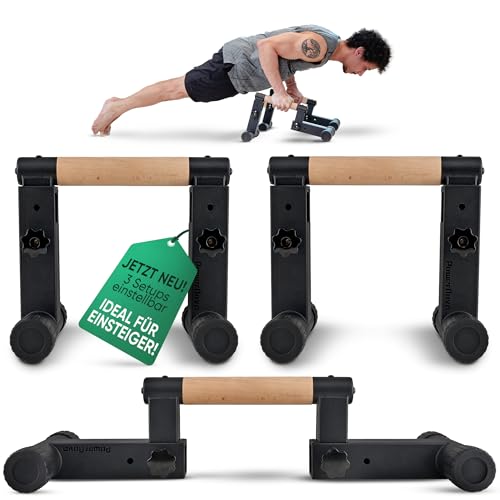 Liegestützgriffe Holz [3-in-1] - Griff einstellbar für Calisthenics, Handstand & Push-Up-Handles stabil | Liegestütze-Griffe handgelenkschonend & ideales Equipment für Homestudio, Gym & unterwegs von Powernova