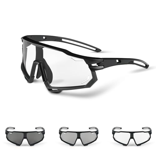 Powerruif Polarisierte Fahrradbrille Sonnenbrille Selbsttönend UV 400 Schutz Sportbrillen Radsport Brillen für Herren Damen Jungen Mädchen Klar Sportsonnenbrille von Powerruif