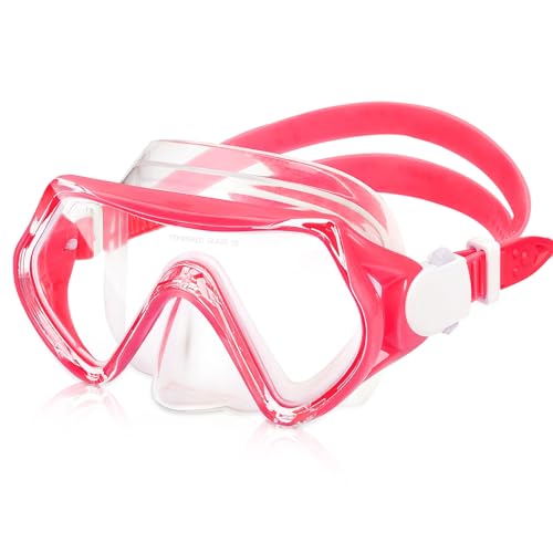 Powmag Taucherbrille Kinder, 180° Panorama Schwimmbrille Kinder , Tauchmaske mit Nasenabdeckung HD Anti Nebel Anti-Leck Taucherbrille für Jungen Mädchen 4-15 Jahre(Rosa) von Powmag