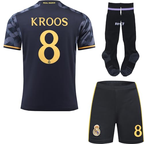 PraiseLight R. Madrid Toni Kroos #8 Auswärts Kinder Trikot 2023/2024 Fußball Shorts Socken Set Jugendgrößen (Auswärts,24) von PraiseLight