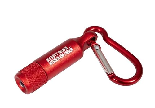 Praisent Schlüsselanhänger Mini Taschenlampe am Karabiner mit Spruch Die Gott suchen werden ihn finden rot von Praisent