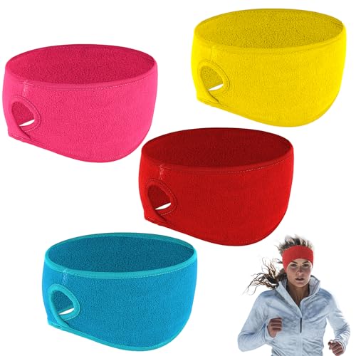 Prasacco 4 Stück Winter Laufen Stirnband für Frauen, Fleece Pferdeschwanz Stirnband Ohrwärmer Stirnband Elastische Warme Stirnband für Frauen Männer Outdoor Sport (Rot, Gelb, Blau, Rosenrot) von Prasacco