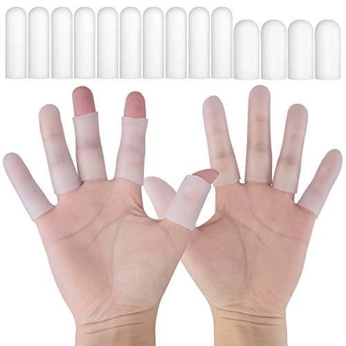Prsacco 14 Stück Fingerschutz, Weiß Silikon Fingerschutz 2 Größen Gel Fingerlinge Fingerschutz Unterstützung Beschneidbar Fingerschutz für Handekzeme, Fingerknacken, Fingerarthritis (10 Lang + 4 Kurz) von Prasacco