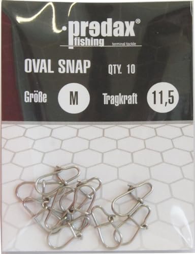 Predax Oval Egg Snap - 10 Snaps für Raubfischvorfächer, Einhänger für Kunstköder wie Wobbler, Jerkbaits, Gummifische, Blinker, Spinner, Größe/Tragkraft:Gr. M / 19.5kg von Predax