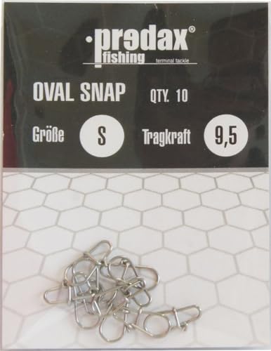 Predax Oval Egg Snap - 10 Snaps für Raubfischvorfächer, Einhänger für Kunstköder wie Wobbler, Jerkbaits, Gummifische, Blinker, Spinner, Größe/Tragkraft:Gr. S / 15.5kg von Predax