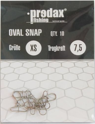 Predax Oval Egg Snap - 10 Snaps für Raubfischvorfächer, Einhänger für Kunstköder wie Wobbler, Jerkbaits, Gummifische, Blinker, Spinner, Größe/Tragkraft:Gr. XS / 7.5kg von Predax