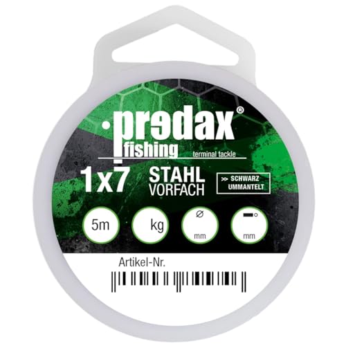 Predax Vorfachmaterial für Hechte & Zander zum Spinnfischen 5m Stahlvorfach für Stinger 1x7 schwarz, Durchmesser/Tragkraft:0.61mm / 14kg von Predax