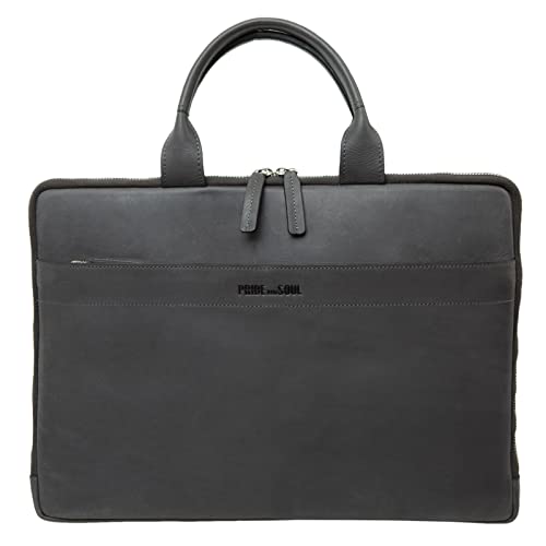 Pride and Soul 47262 - Tablet-Laptoptasche Rate, Notebooktasche für 12" Laptops, Aktentasche aus Echt Leder, Tasche für Büro und Freizeit, Tablettasche ca. 28 x 39 x 2,5 cm, Grau von Pride and Soul