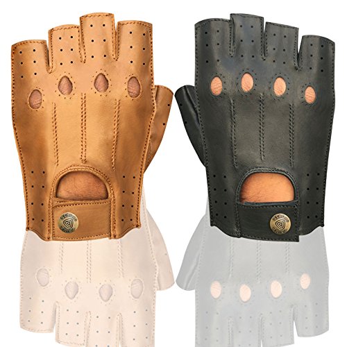 Hochwertige Halbfinger-Handschuhe aus weichem Leder für Herren, zum Motorrad- oder Busfahren, fingerlos 314, - 314-Black, grand von Prime Leather