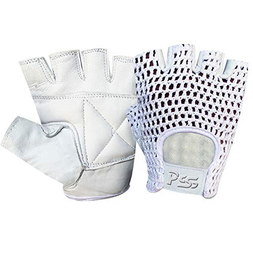 Prime Leather Leder Netz Handschuhe für Rad- oder Motorsport mit halben/vollen Fingern, rutschfest - Acryl, L, H.F. Weiß-Weiß von Prime Leather