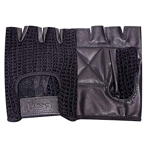 Prime Leather Leder Netz Handschuhe für Rad- oder Motorsport mit halben/vollen Fingern, rutschfest - Acryl, M, H.F. Schwarz-Schwarz von Prime Leather