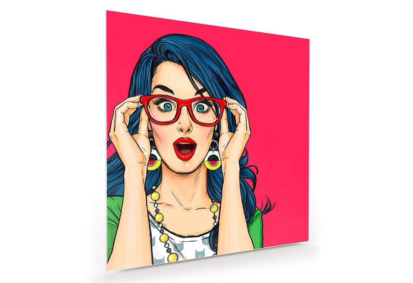Primedeco Glasbild Wandbild Quadratisch Frau mit Sonnenbrille mit Aufhängung, PopArt von Primedeco