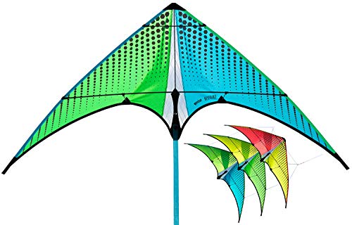 Prism Kite Technology Unisex-Erwachsene NEUG Neutrino Dual Line Mini Sport Kite Ready to Fly mit Leine, Doppelzweck Wickler, Streamer Tail und Travel Sleeve, grün/blau von Prism
