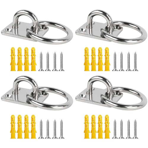 Prampe 4 Set Augplatte mit Öse, Augplatten M5/5mm, 304 Edelstahl Decksplatte, Premium Augplatte mit Ring Mit 16 Schrauben und 16 Expansionsrohr für Sonnensegel Deckbeschläge Boot von Prmape