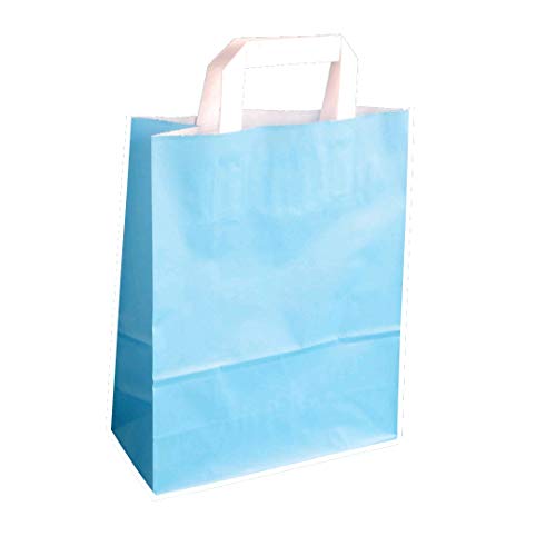 250 Papiertragetaschen Papiertüten Einkaufstüten Tragetaschen Papier 70-80g/m² mit Papier Flachhenkel Hellblau Himmelblau Blau 3 Verschiedene Größen zur Auswahl (18+8x22cm) von Pro DP