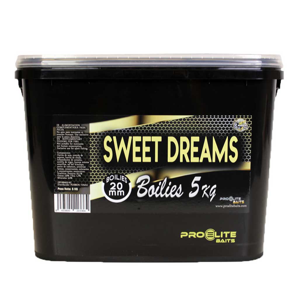 Pro Elite Baits Sweet Dreams Gold Bucket 5kg Boilie Schwarz 20 mm von Pro Elite Baits