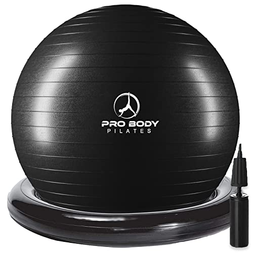 ProBody Pilates Ball Yoga Ball Stuhl, Gymnastikball Stuhl mit Basis oder Ständer für Home Office Schreibtisch Sitzen oder Workout, 65 cm Anti-Burst Balance Ball & Stabilitätsballsitz für Rücken, von ProBody Pilates