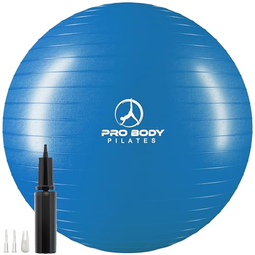 ProBody Pilates Gymnastikball, Yoga-Ballstuhl, Stabilitätsballstuhl in mehreren Größen, Geburtsball in Fitnessstudioqualität für Schwangerschaft, Fitness, Training und Physiotherapieball (blau, 75 cm) von ProBody Pilates