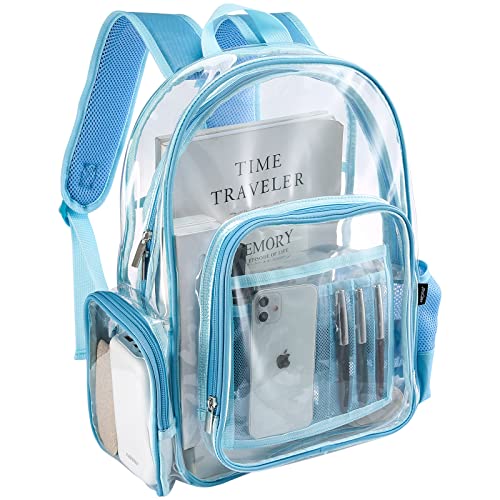 ProCase Klarer Rucksack Plastik Schulrucksack Schultasche,Transparent Wasserdicht Durchsichtig Strapazierfähige PVC-Buch-Tasche Clear Backpack für Schule Theater und Beruf -Blau von ProCase