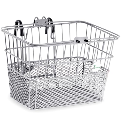 ProSource Wire Bike Basket Front for All Ages, Detachable Bicycle Front Basket with 15lbs Storage Capacity, Lightweight Steel Mesh Backing for Durable Daily Use, Silver von ProSource